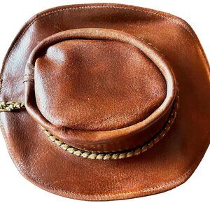 Australian Genuine Distressed Leather Brim Hat Braided Band Side Vent 6"x7"x4.5"